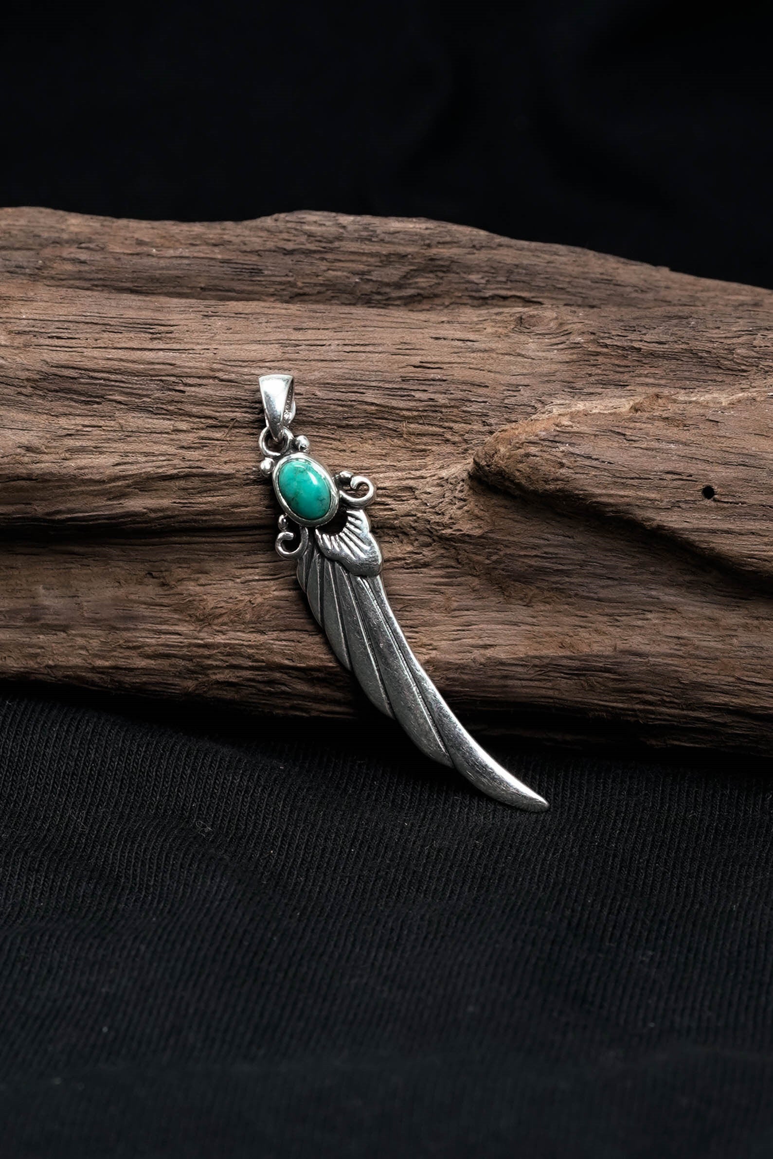 Long Feather Leaf Retro 925 Silver Pendant Takahashi Goro