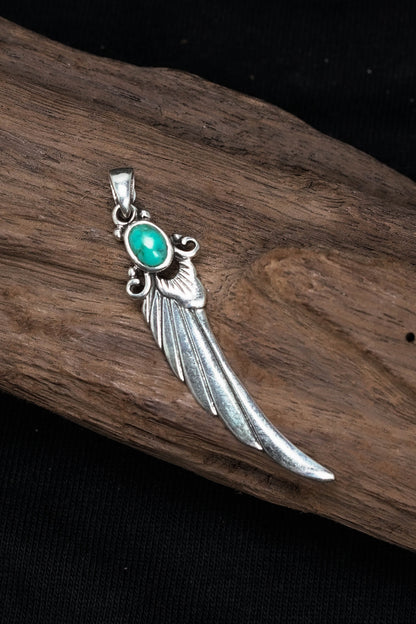Long Feather Leaf Retro 925 Silver Pendant Takahashi Goro