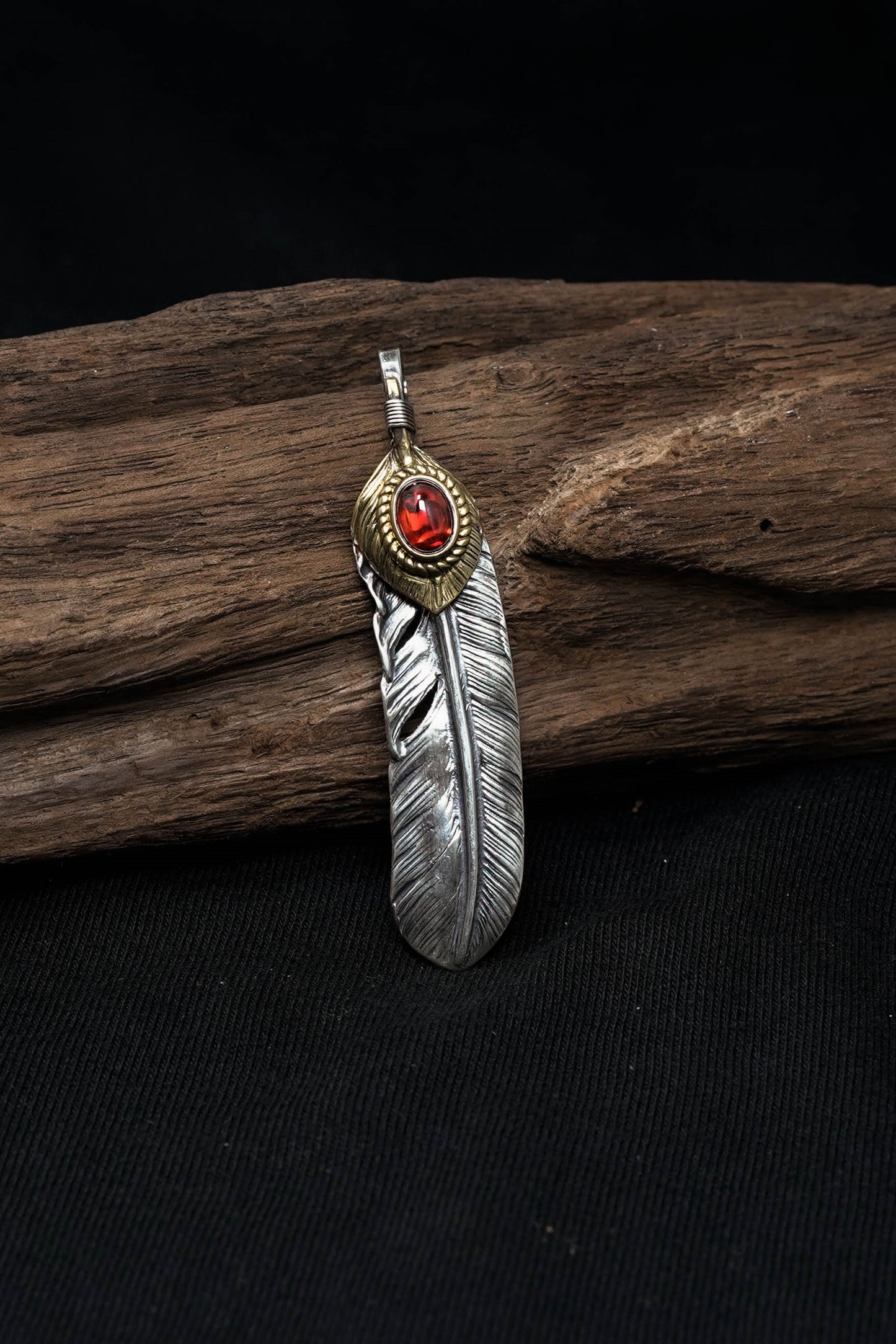 Right Brass Leaf Feather Retro 925 Silver Pendant Japan Takahashi Goro