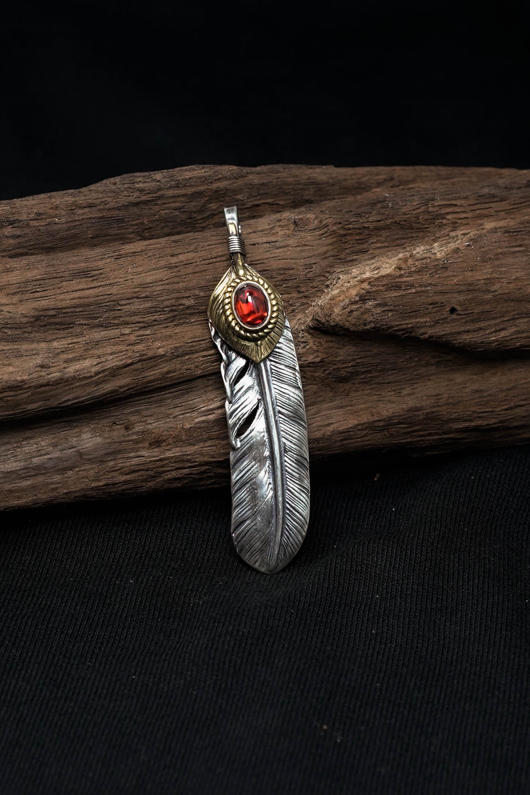 Right Brass Leaf Feather Retro 925 Silver Pendant Japan Takahashi Goro