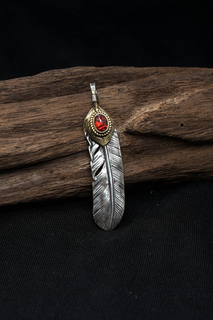 Right Brass Leaf Feather Retro 925 Silver Pendant Japan Takahashi Goro
