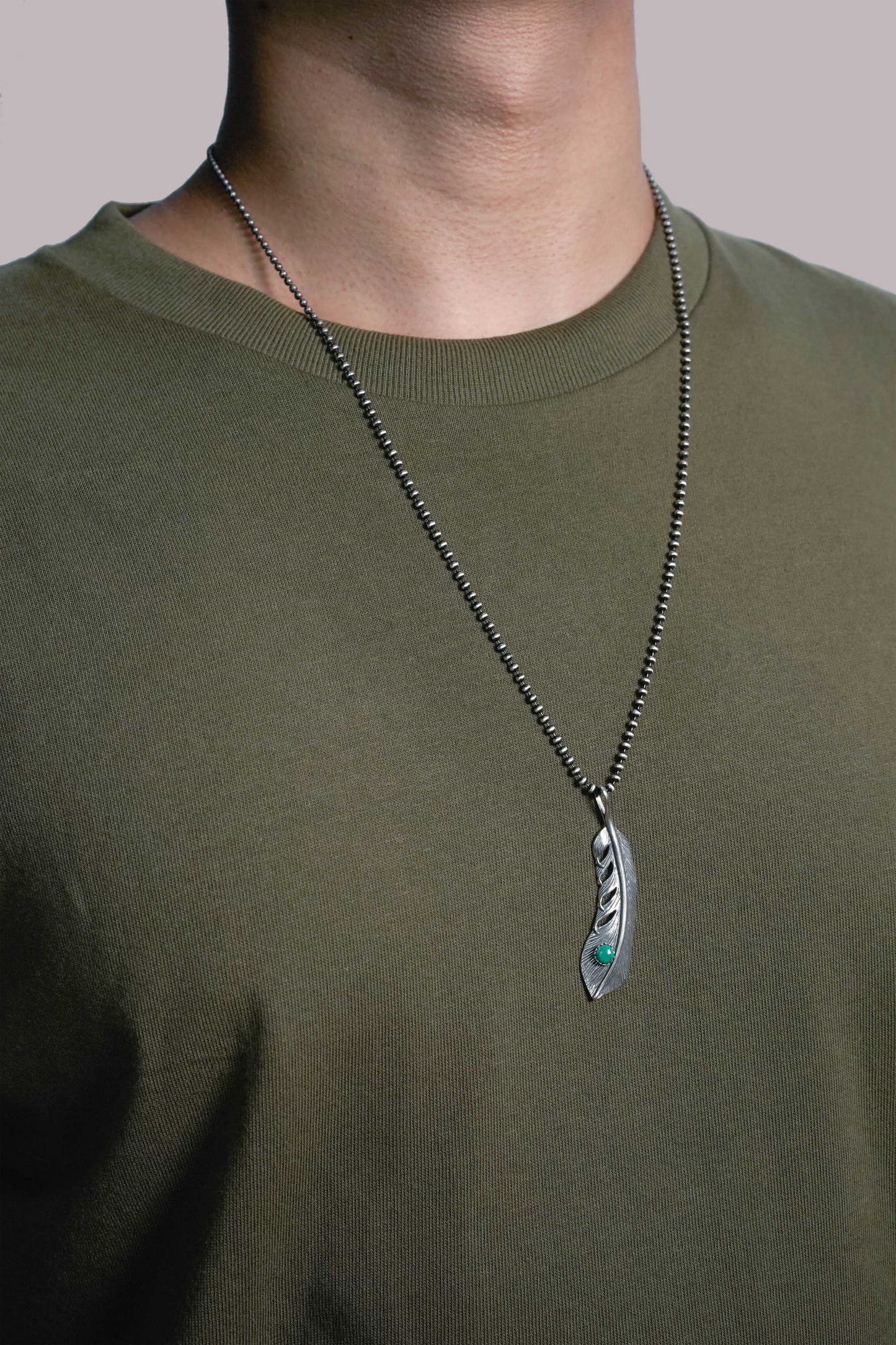 Feather Leaf Retro 925 Silver Goro Takahashi Pendant with Turquoise