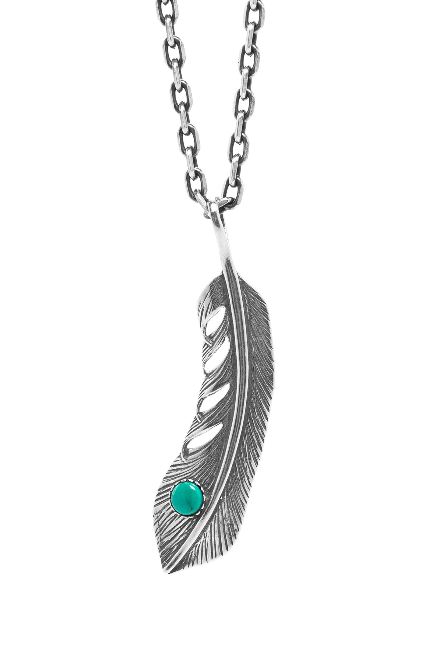 Feather Leaf Retro 925 Silver Goro Takahashi Pendant with Turquoise