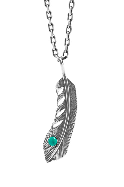 Feather Leaf Retro 925 Silver Goro Takahashi Pendant with Turquoise