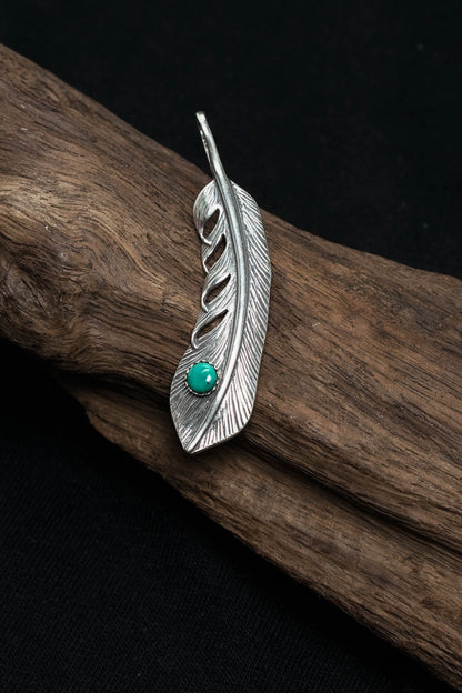 Feather Leaf Retro 925 Silver Goro Takahashi Pendant with Turquoise
