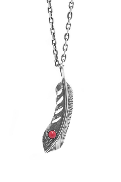 Feather Leaf Retro 925 Silver Goro Takahashi Pendant with Red Turquoise