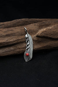Feather Leaf Retro 925 Silver Goro Takahashi Pendant with Red Turquoise