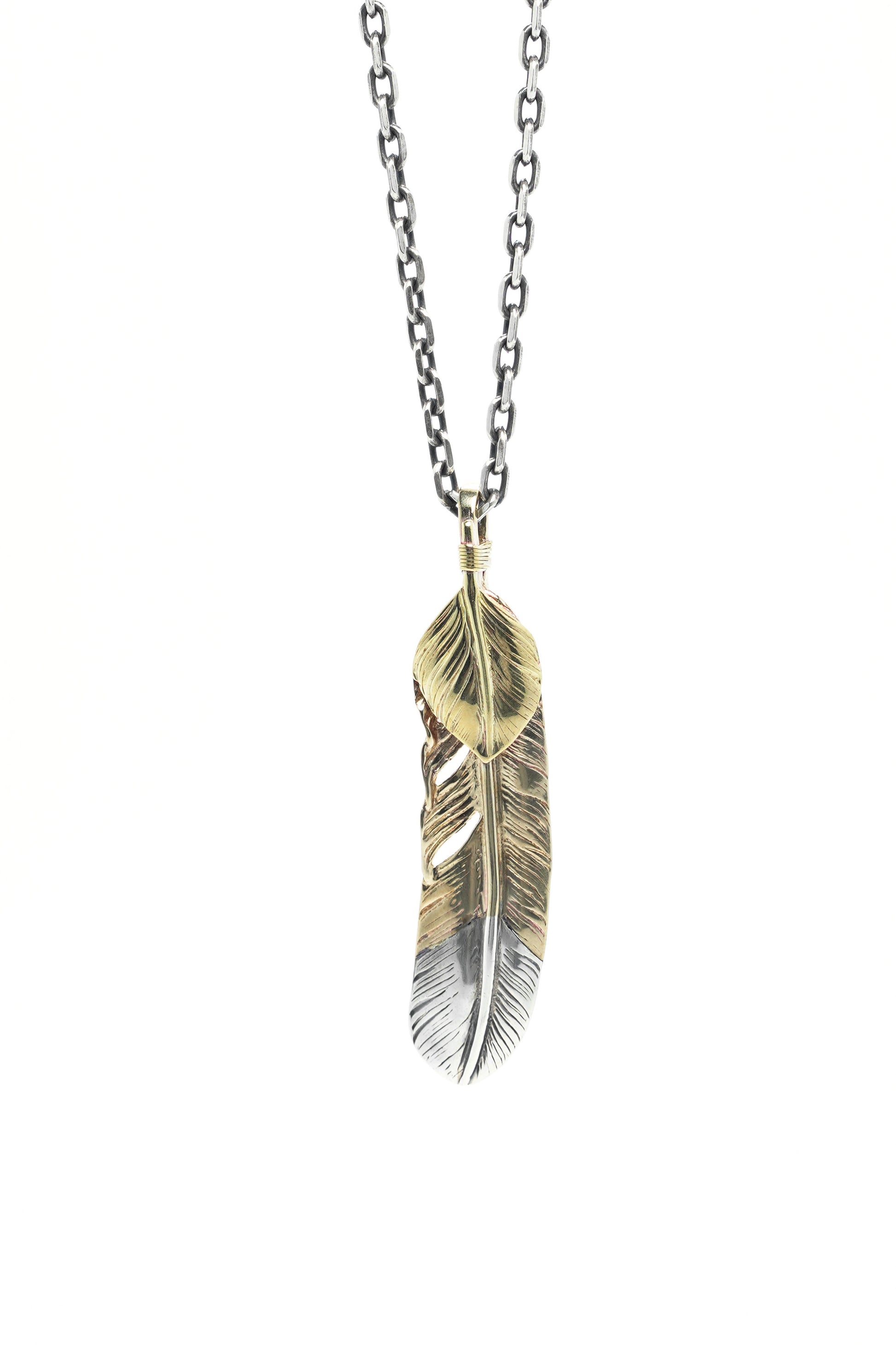 Right Feather Retro 925 Silver Goro Takahashi Pendant with Brass