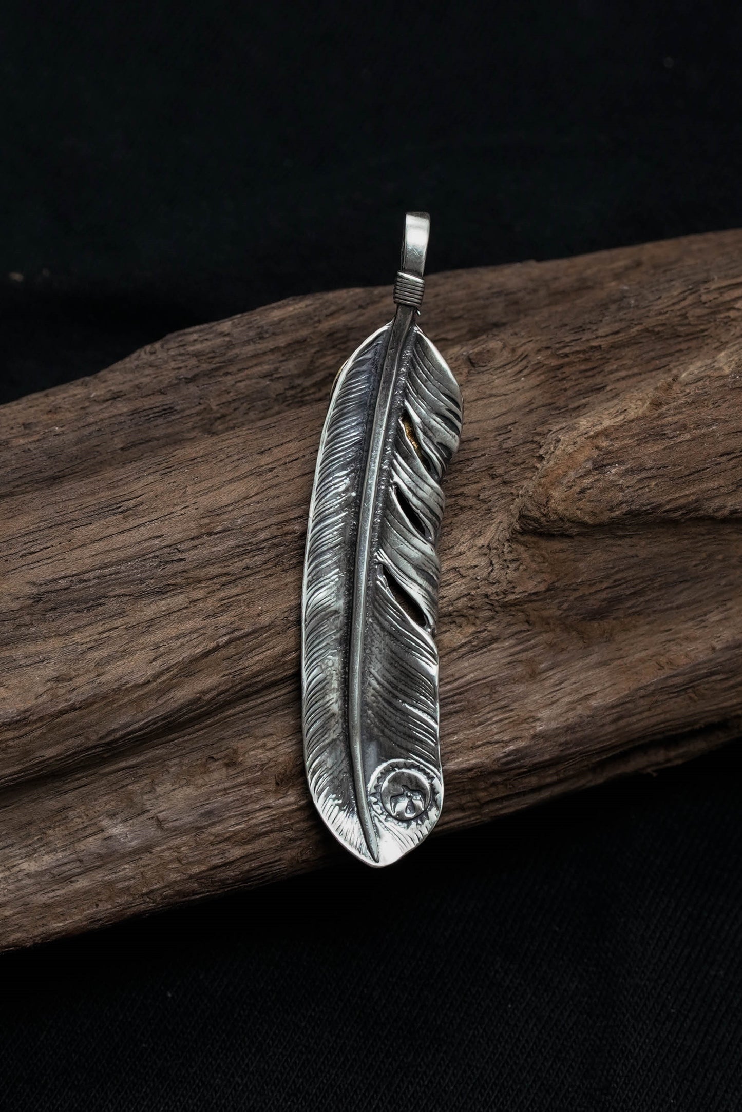 Right Brass Leaf Feather Retro 925 Silver Pendant Japan Takahashi Goro