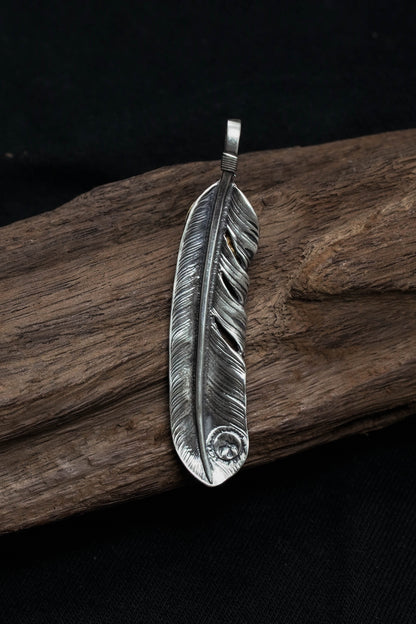 Right Brass Leaf Feather Retro 925 Silver Pendant Japan Takahashi Goro