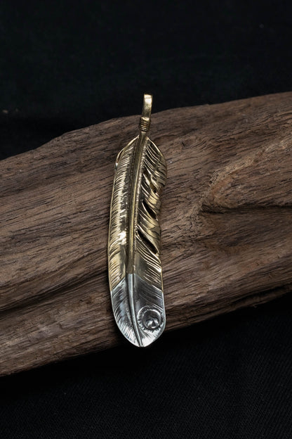 Right Feather Retro 925 Silver Goro Takahashi Pendant with Brass