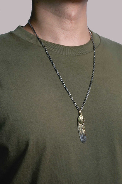 Left Feather Retro 925 Silver Goro Takahashi Pendant with Brass