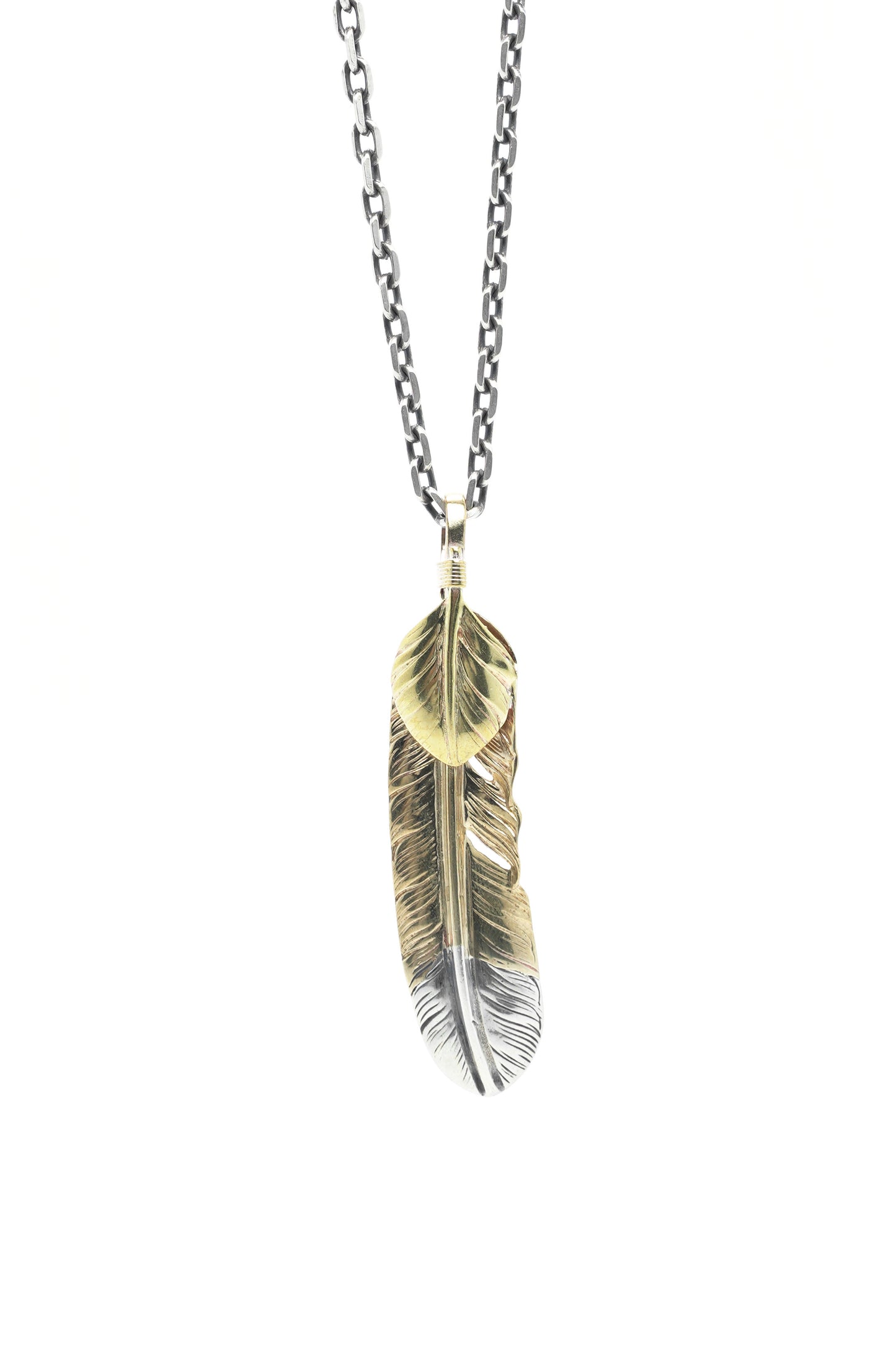 Left Feather Retro 925 Silver Goro Takahashi Pendant with Brass