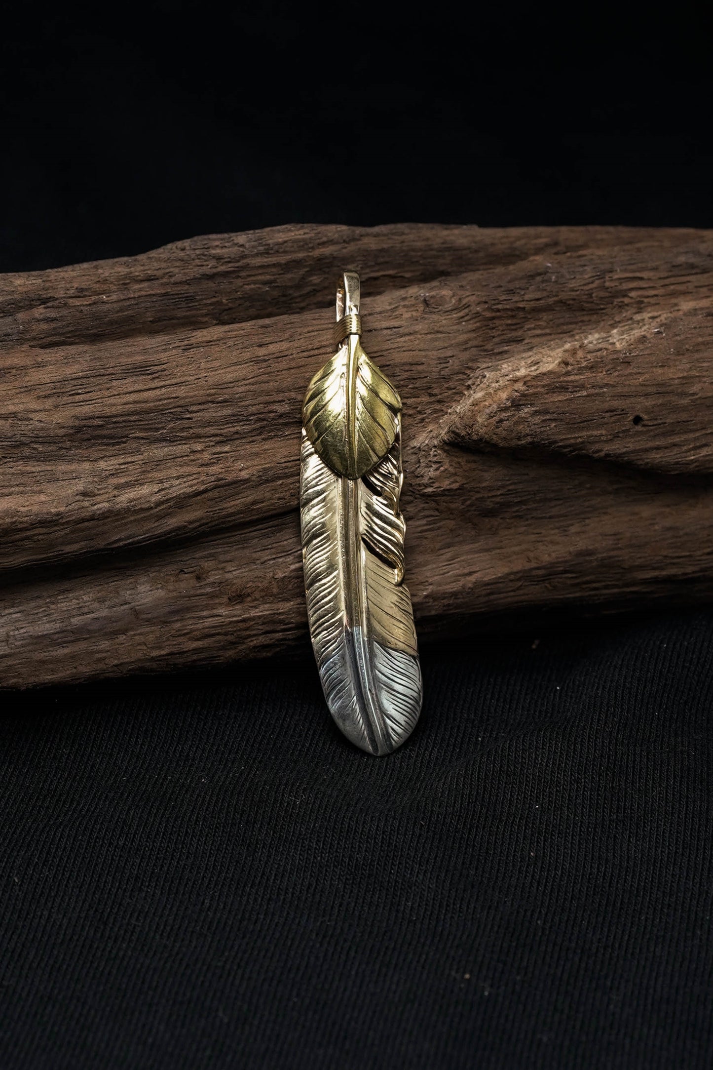 Left Feather Retro 925 Silver Goro Takahashi Pendant with Brass