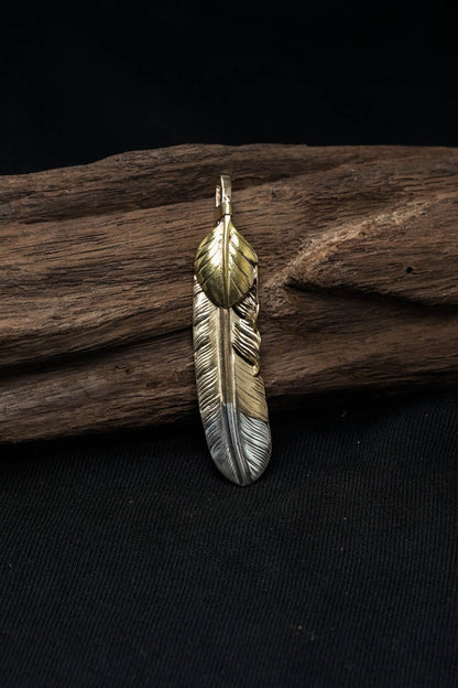 Left Feather Retro 925 Silver Goro Takahashi Pendant with Brass