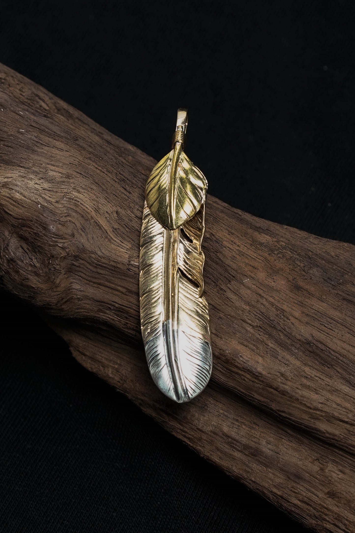 Left Feather Retro 925 Silver Goro Takahashi Pendant with Brass