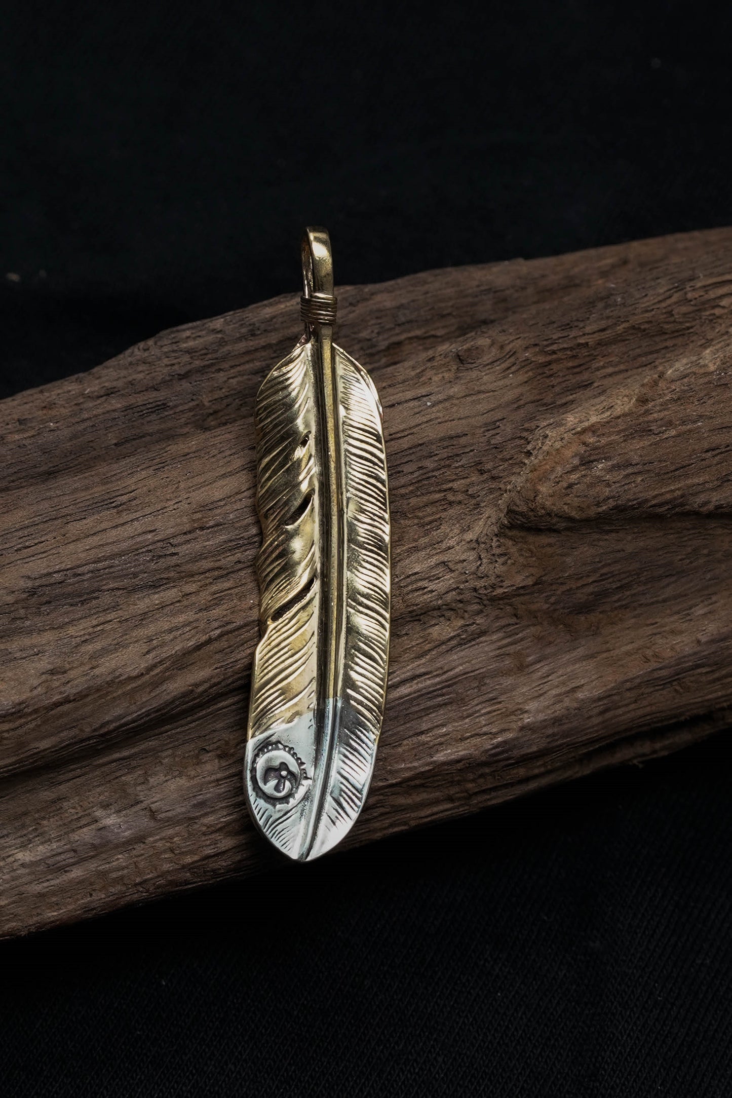 Left Feather Retro 925 Silver Goro Takahashi Pendant with Brass
