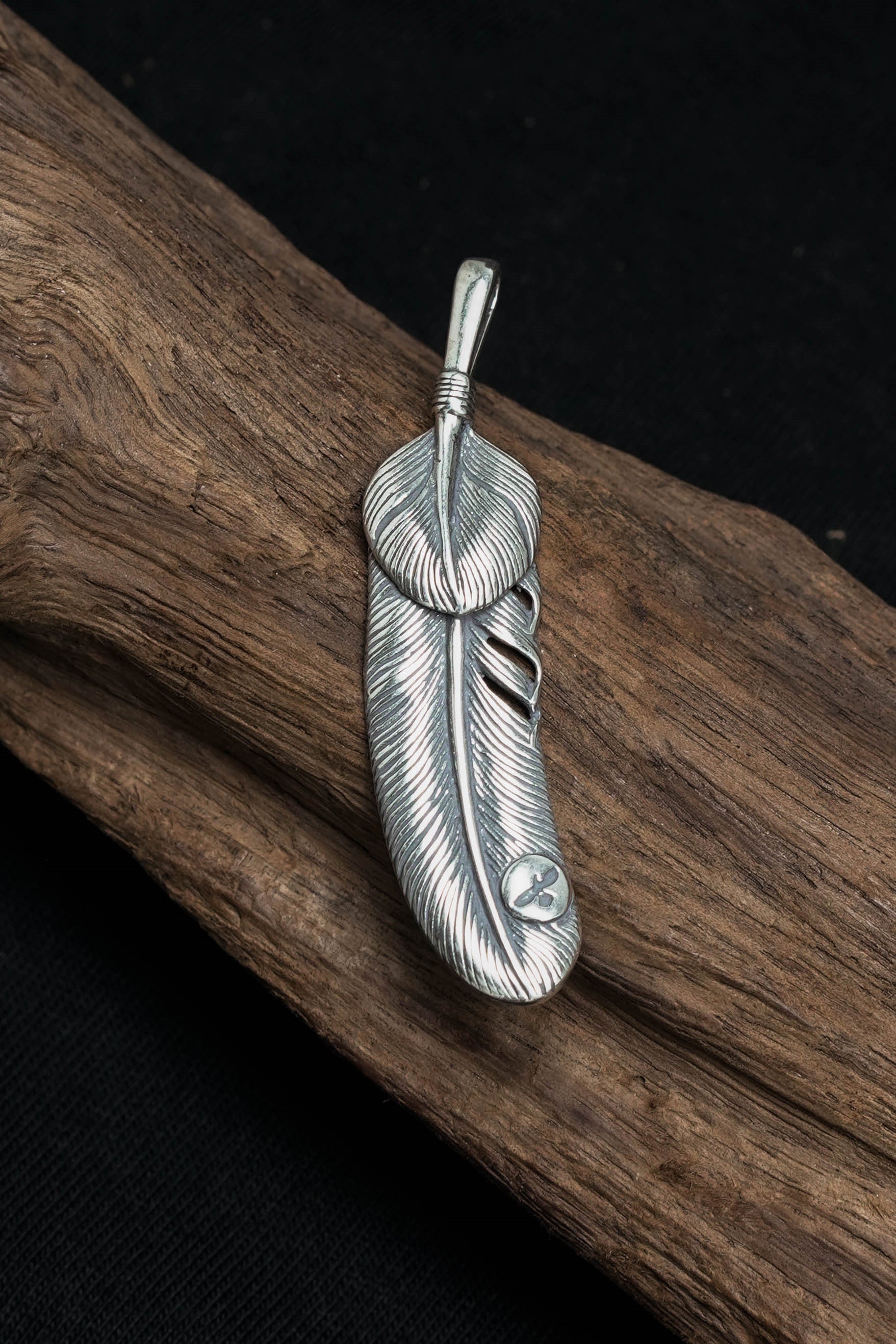Antique Silver Small Feather Pendant Goro Takahashi