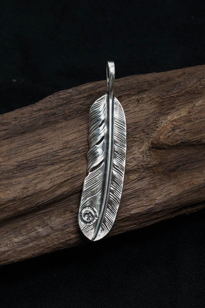 Left Feather Simple Leaf Retro 925 Silver Goro Takahashi Pendant