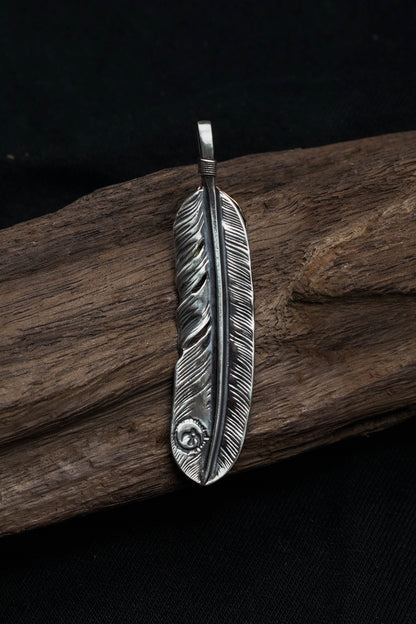 Left Feather Leaf Retro 925 Silver Goro Takahashi Pendant with Brass
