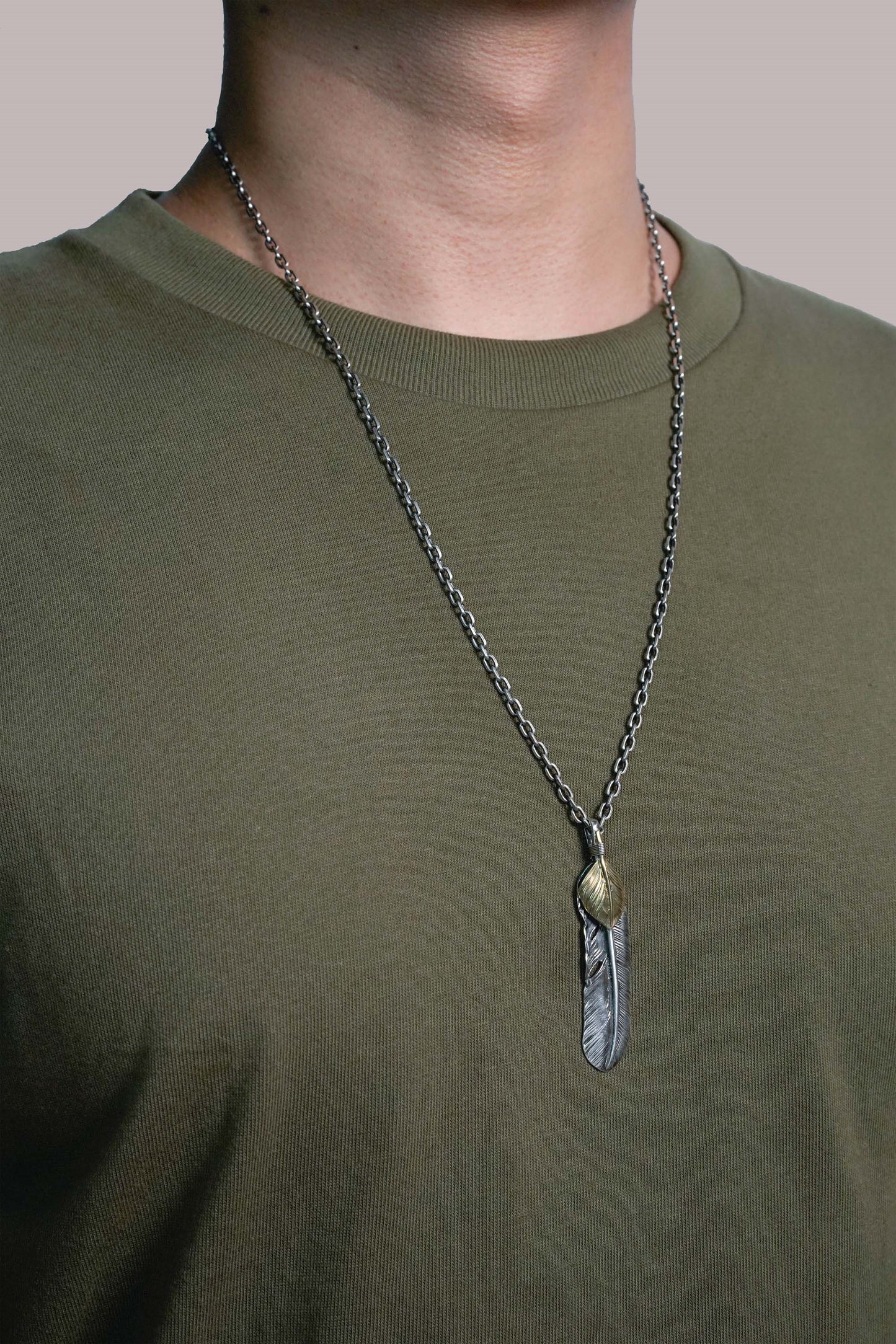 Right Feather Brass Leaf Retro 925 Silver Pendant Japan Takahashi Goro 