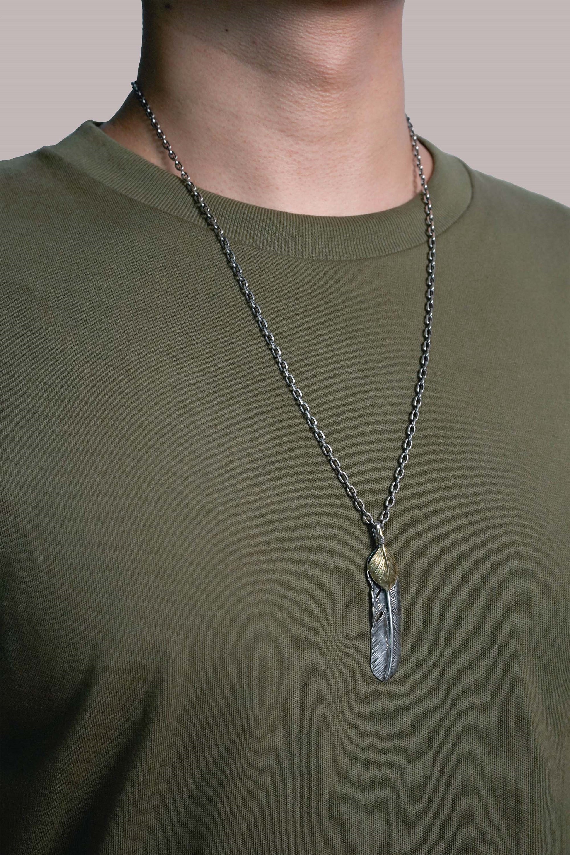 Right Feather Brass Leaf Retro 925 Silver Pendant Japan Takahashi Goro 