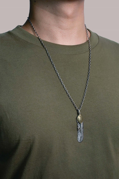 Right Feather Brass Leaf Retro 925 Silver Pendant Japan Takahashi Goro 