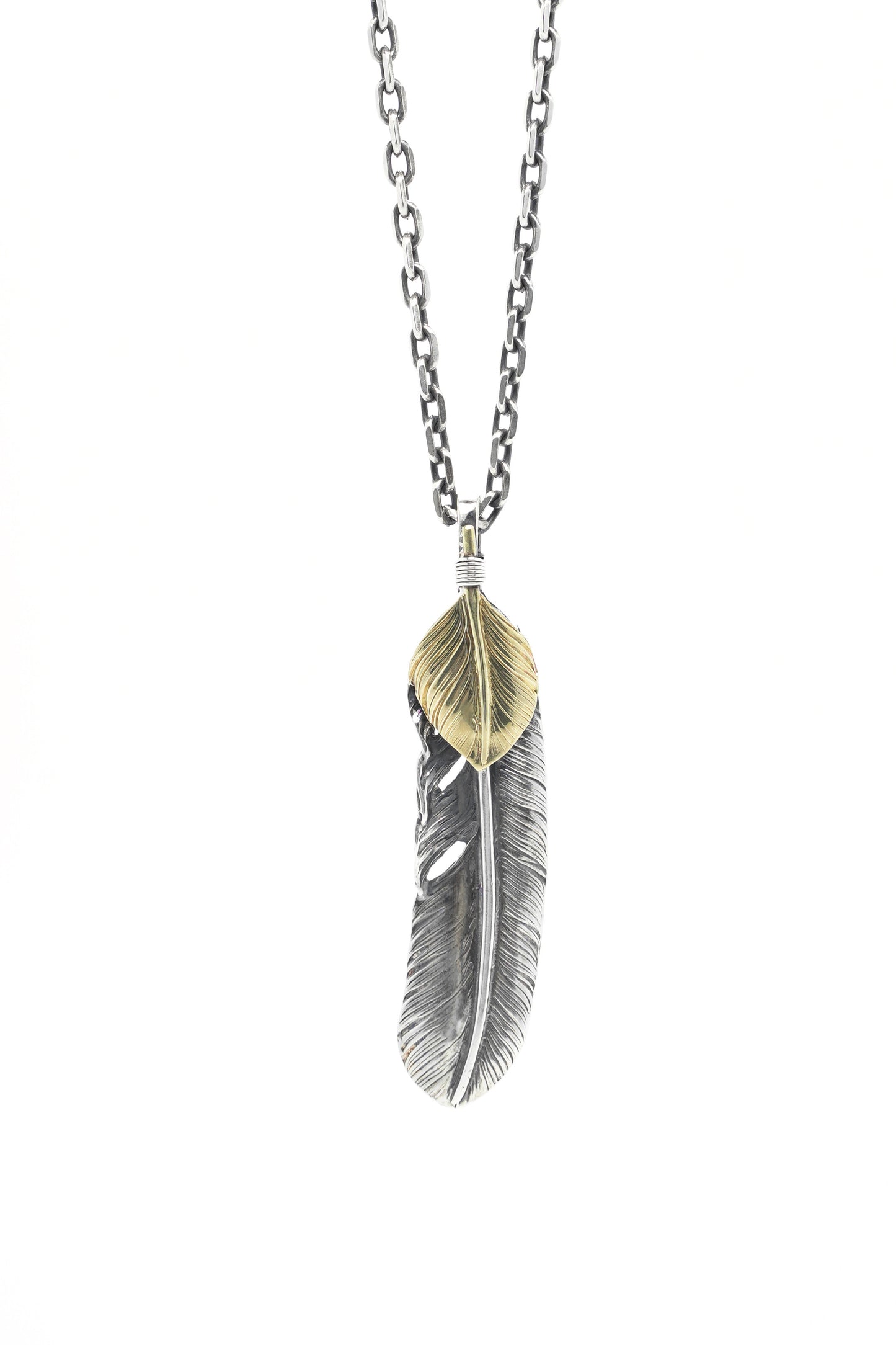 Right Feather Brass Leaf Retro 925 Silver Pendant Japan Takahashi Goro 