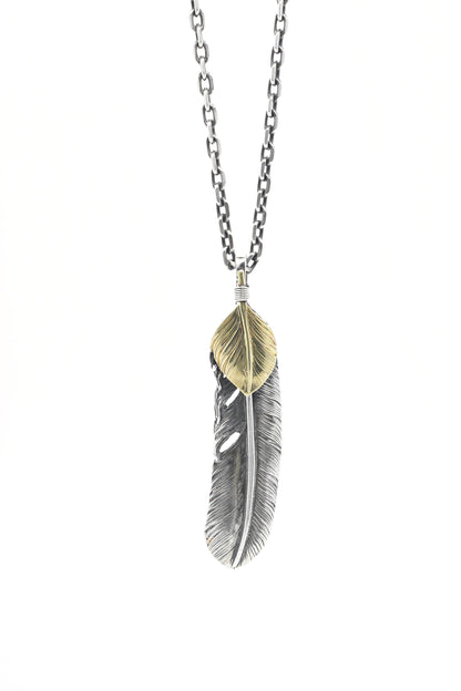 Right Feather Brass Leaf Retro 925 Silver Pendant Japan Takahashi Goro 