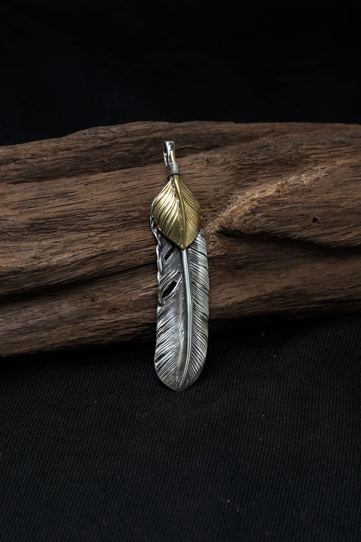 Right Feather Brass Leaf Retro 925 Silver Pendant Japan Takahashi Goro 