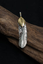 Load image into Gallery viewer, Right Feather Brass Leaf Retro 925 Silver Pendant Japan Takahashi Goro 
