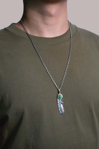 Left Feather Retro 925 Silver Goro Takahashi Pendant with Turquoise