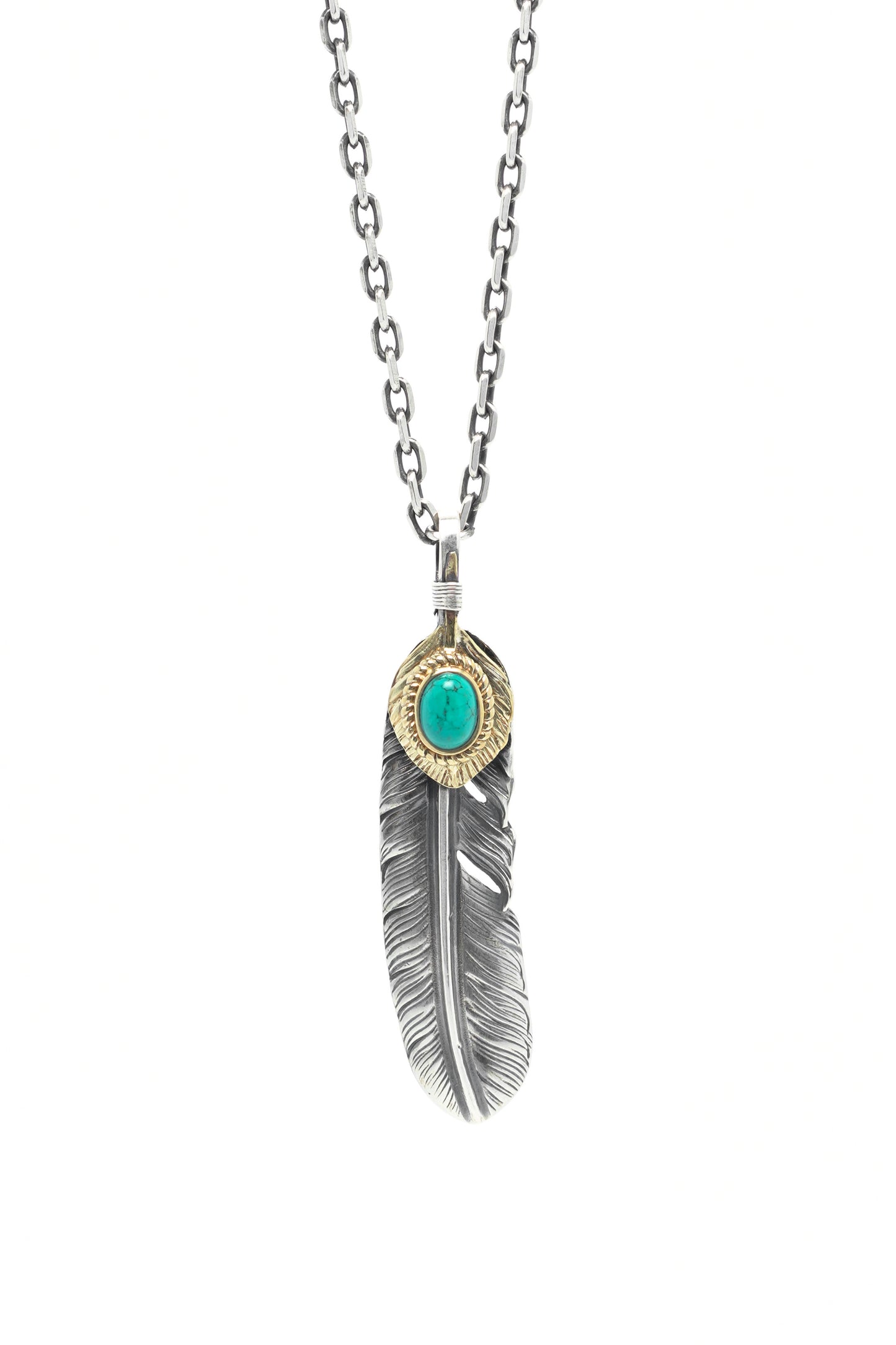 Left Feather Retro 925 Silver Goro Takahashi Pendant with Turquoise