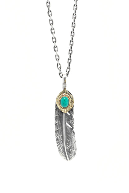 Left Feather Retro 925 Silver Goro Takahashi Pendant with Turquoise