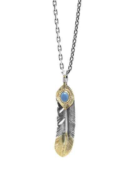 Right Feather Leaf Retro 925 Silver Goro Takahashi Pendant with Brass Turquoise