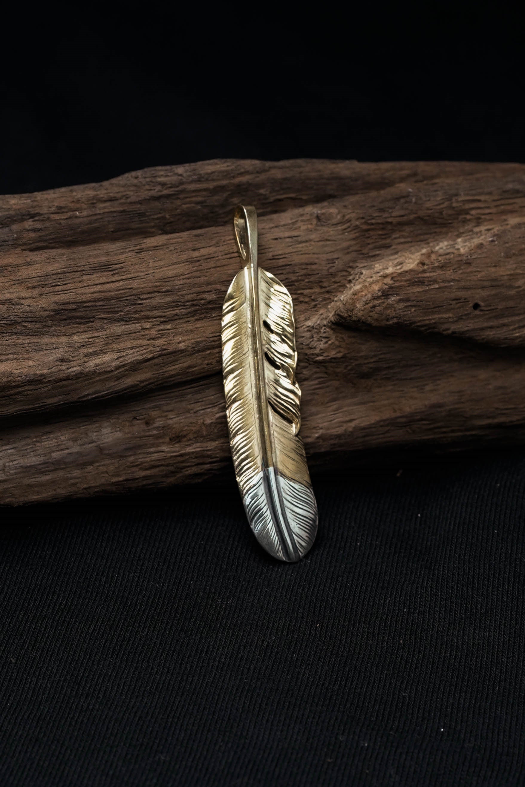 Left Feather Retro 925 Silver Pendant Takahashi Goro with Brass
