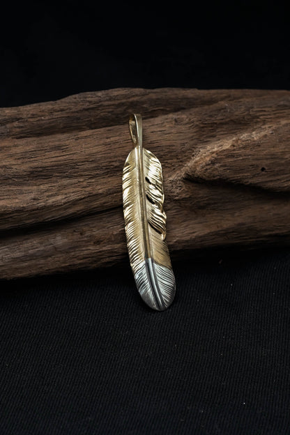 Left Feather Retro 925 Silver Pendant Takahashi Goro with Brass