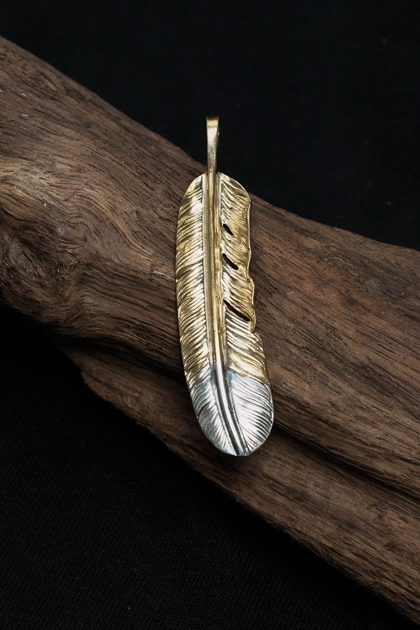 Left Feather Retro 925 Silver Pendant Takahashi Goro with Brass