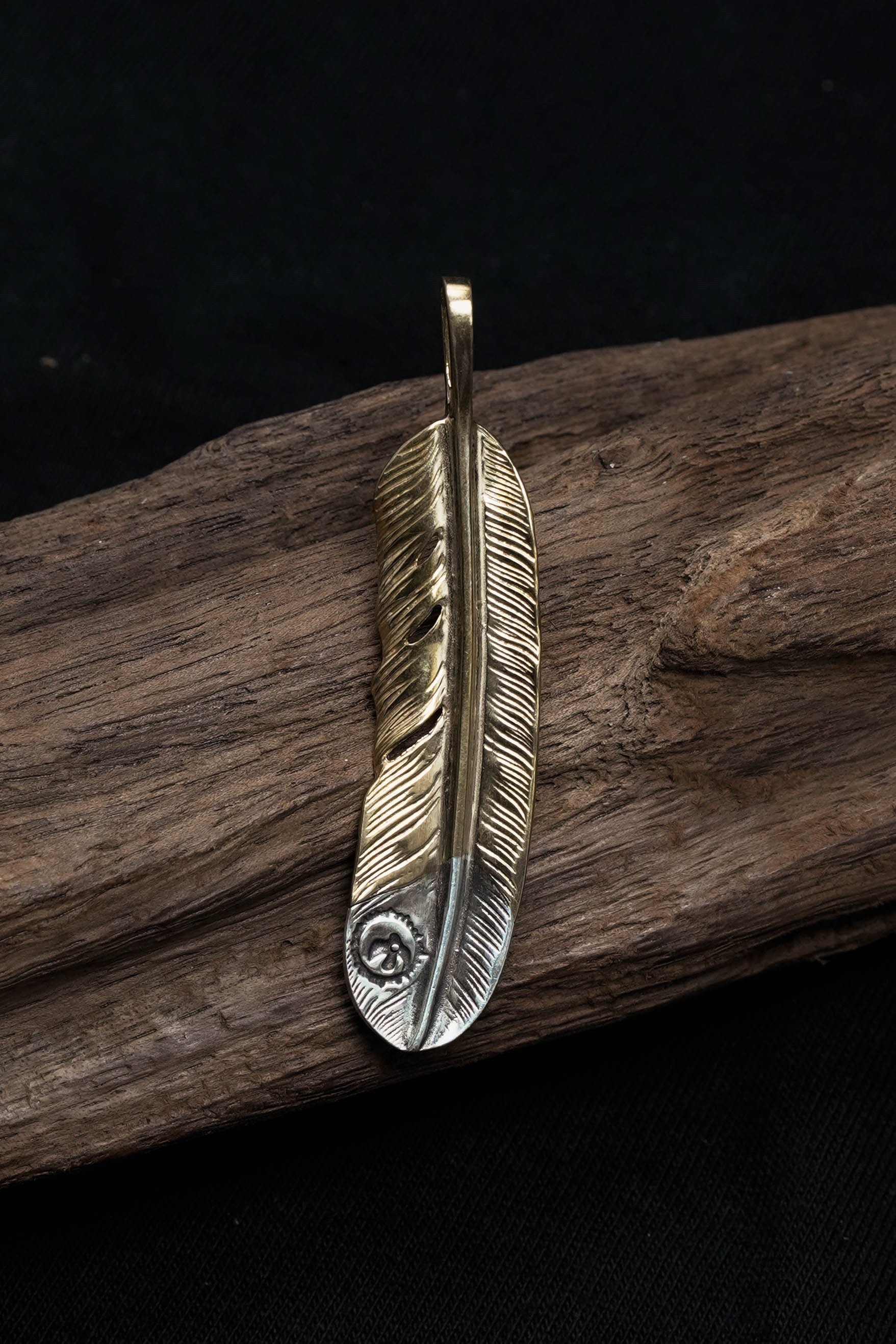 Left Feather Retro 925 Silver Pendant Takahashi Goro with Brass