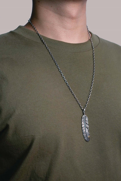 Left Feather Simple Leaf Retro 925 Silver Goro Takahashi Pendant