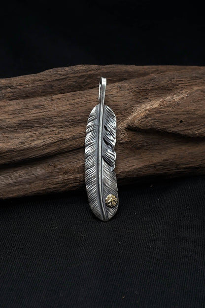 Left Feather Simple Leaf Retro 925 Silver Goro Takahashi Pendant