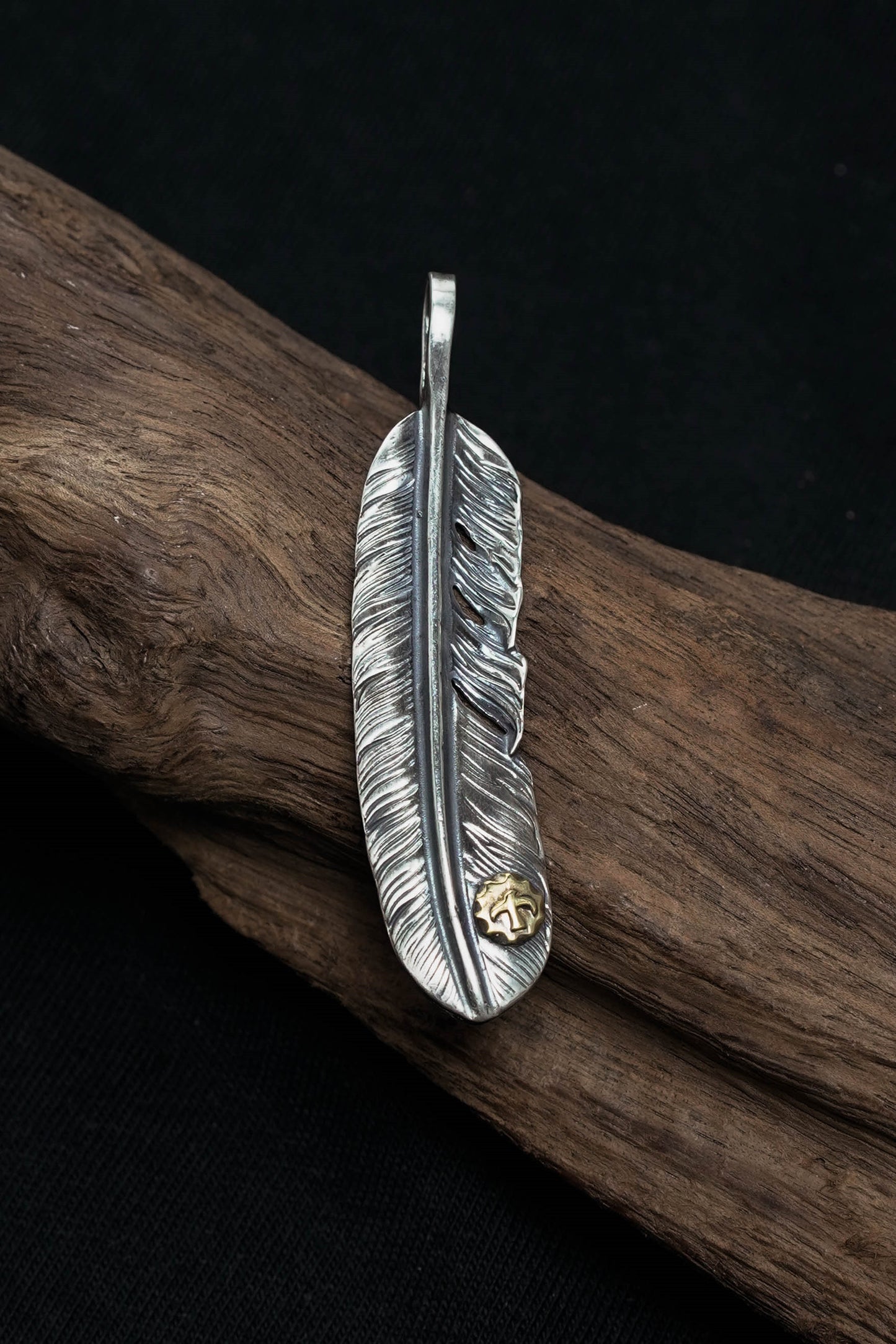 Left Feather Simple Leaf Retro 925 Silver Goro Takahashi Pendant