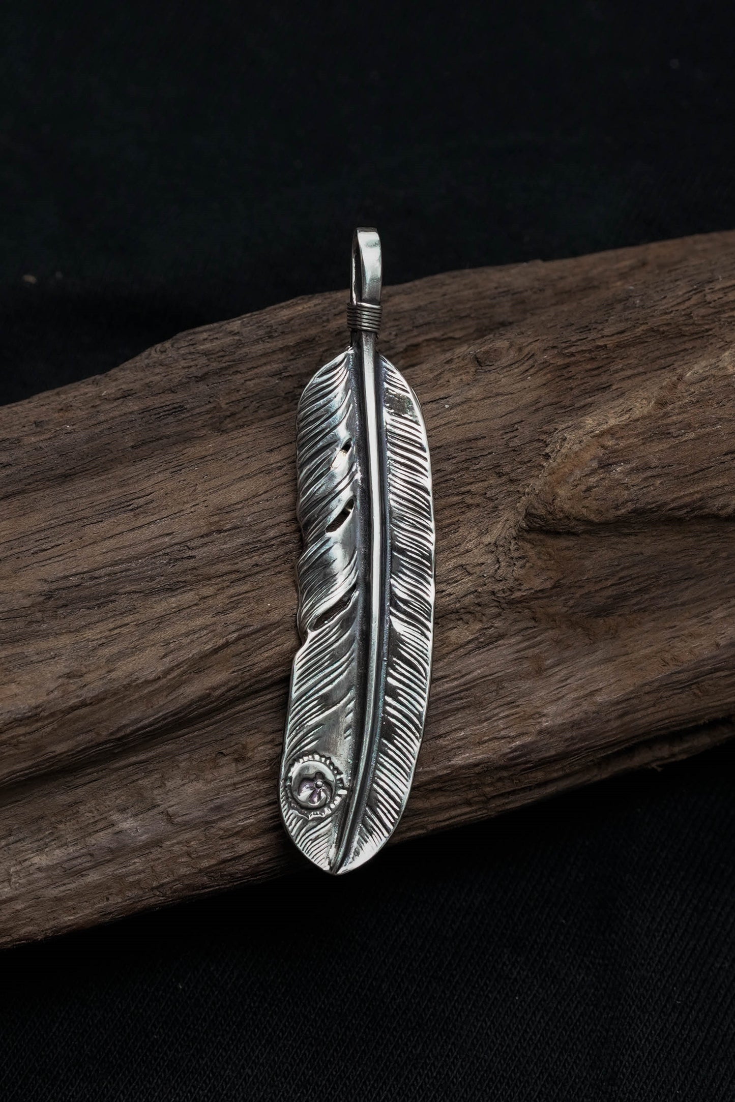 Left Feather Simple Leaf Retro 925 Silver Goro Takahashi Pendant