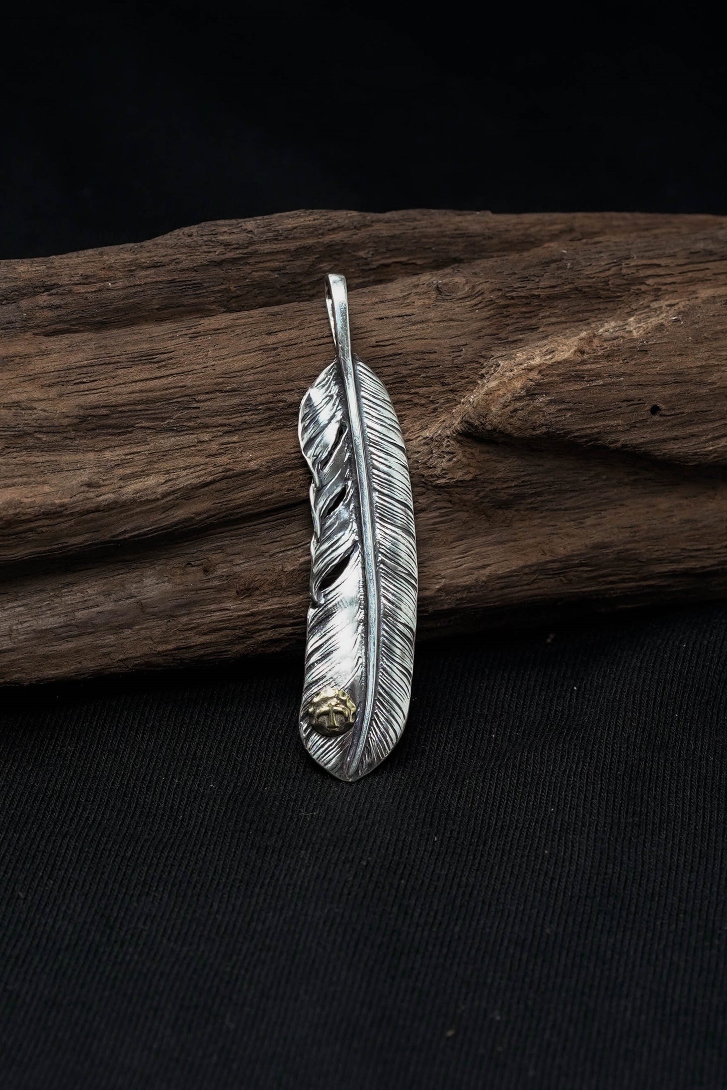 Right Feather Simple Leaf Retro 925 Silver Goro Takahashi Pendant