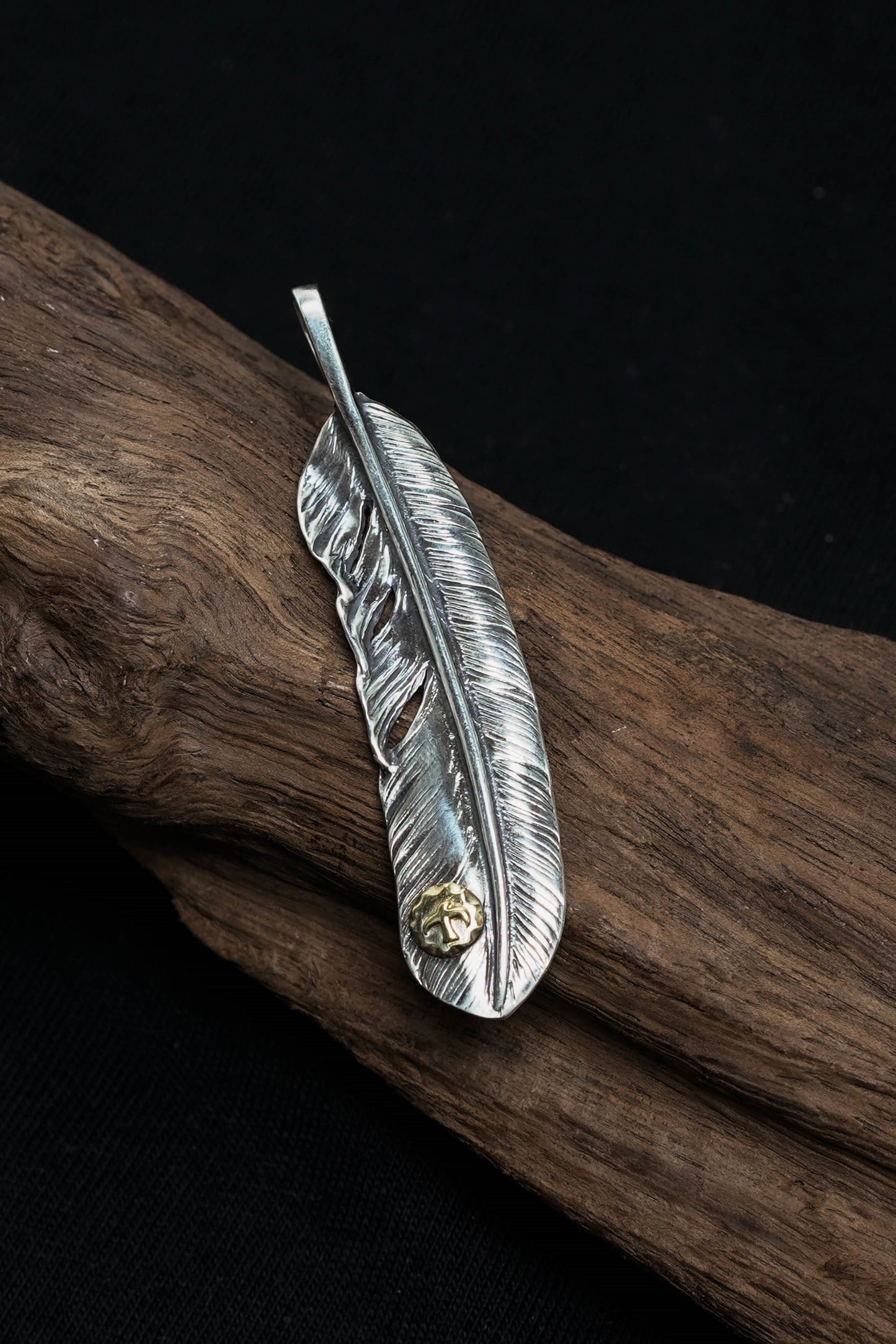 Right Feather Simple Leaf Retro 925 Silver Goro Takahashi Pendant