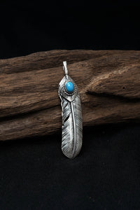 Right Feather Leaf Retro 925 Silver Goro Takahashi Pendant with Natural Turquoise