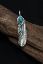 Load image into Gallery viewer, Right Feather Leaf Retro 925 Silver Goro Takahashi Pendant with Natural Turquoise
