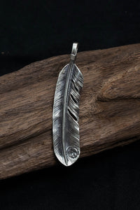 Right Feather Leaf Retro 925 Silver Goro Takahashi Pendant with Natural Turquoise