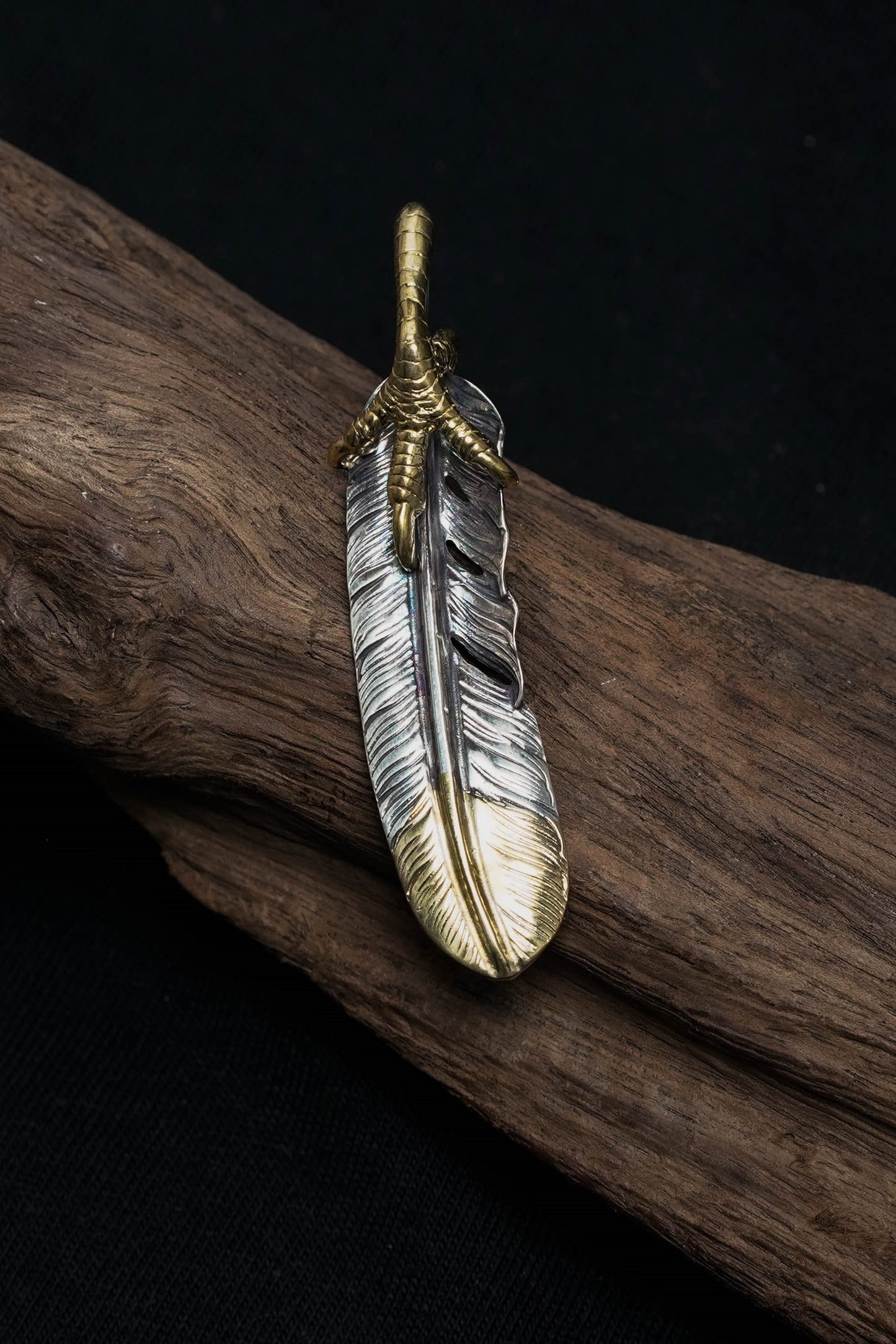 Left Eagle Claw Feather Retro 925 Silver Pendant Japan Takahashi Goro with Brass
