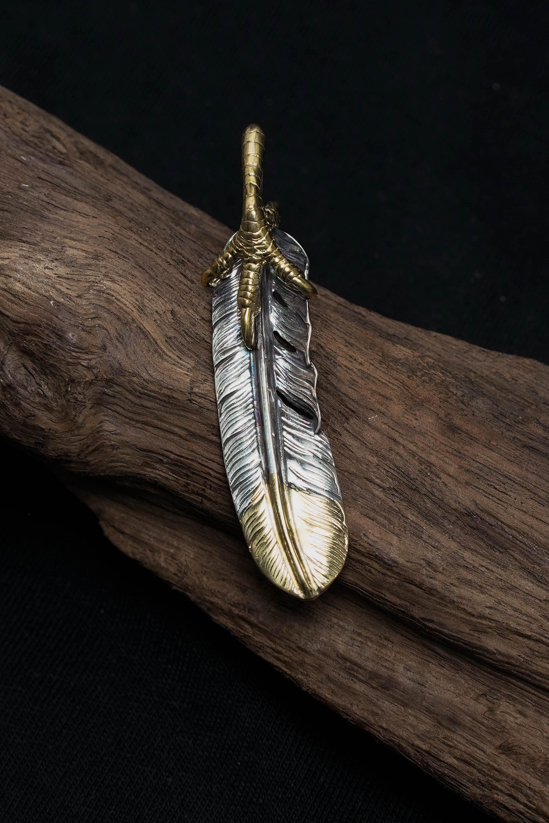 Left Eagle Claw Feather Retro 925 Silver Pendant Japan Takahashi Goro with Brass